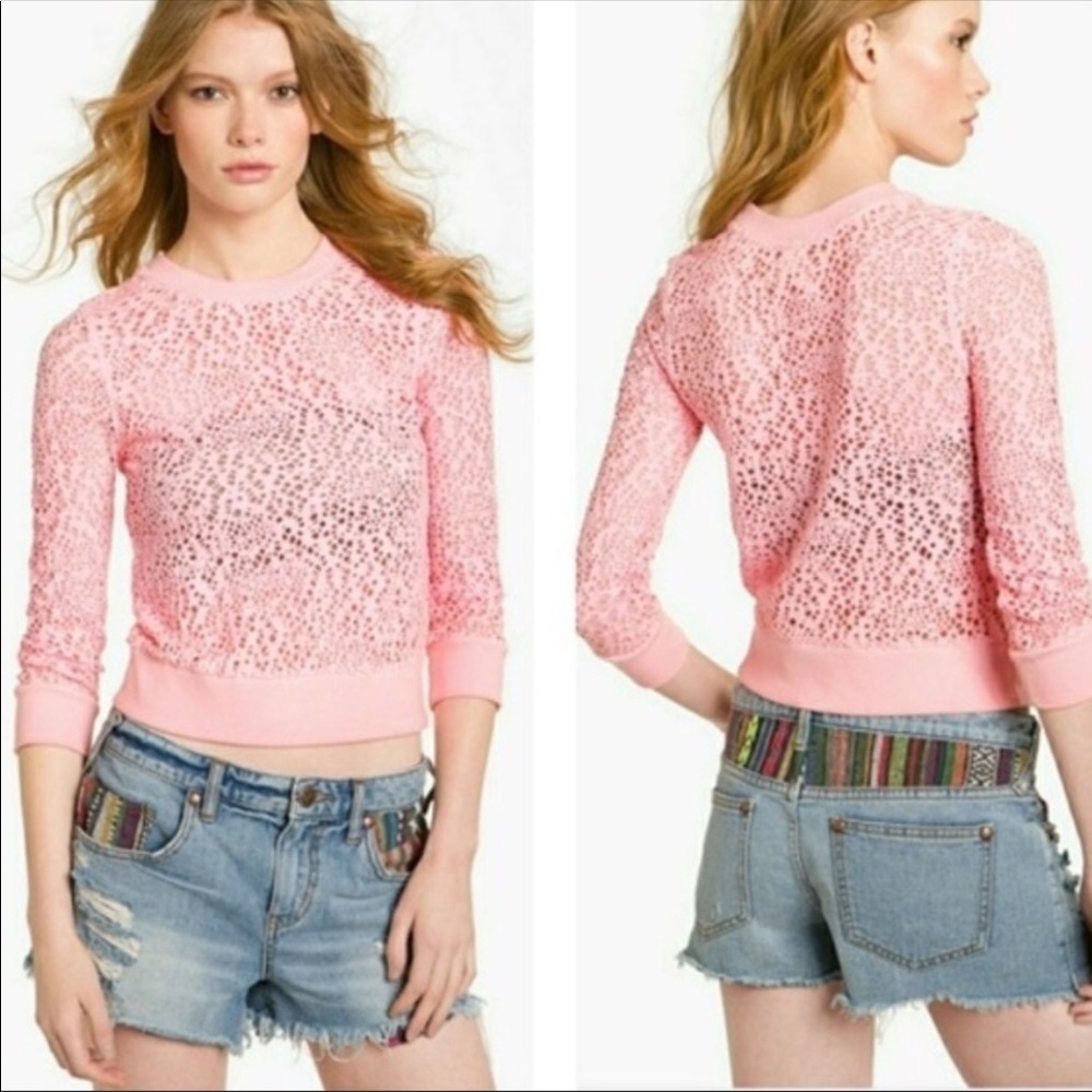 Free People We The‎ Free Hole Destructed Pink Sweater